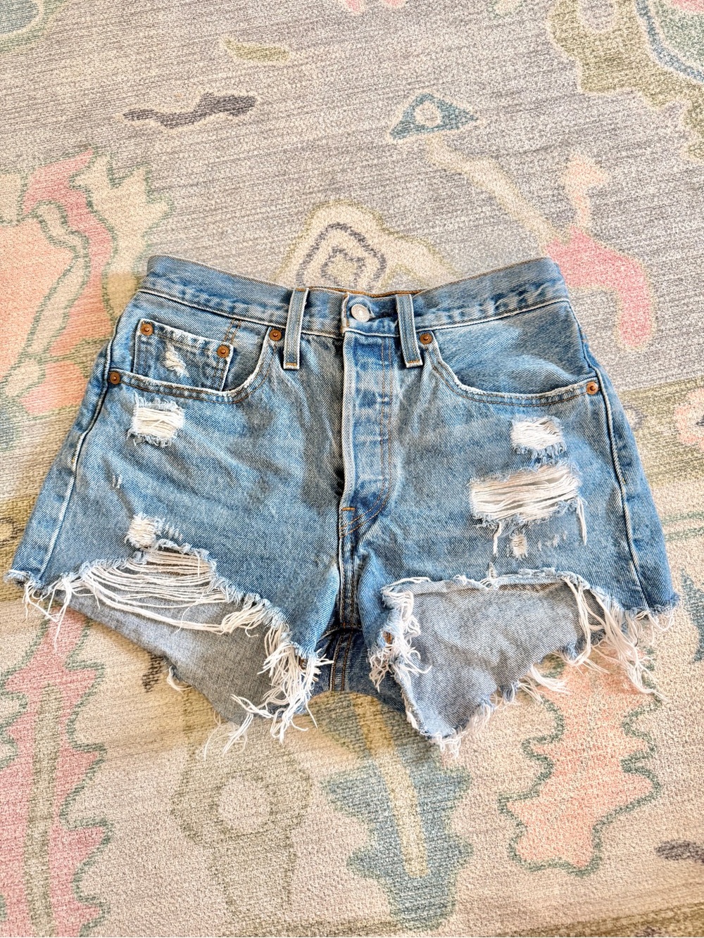 LEVIS Distressed Light Blue Denim Women's Cutoff Shorts 26